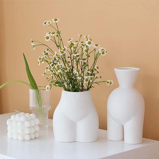 TIHOOK Weiße Keramik Blumenvase,Minimalistische Keramikvase,Body Vase,Moderne Schicke Vase, Keramik Blumenvase für Heimdekoration, Schreibwaren, Make-up-Pinsel, Pflanze, 12x14,5x7,5cm