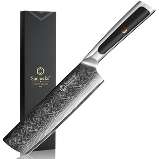Sunnecko 7 Zoll Damascus Küchenmesser, Hackmesser VG-10 Edelstahl Hackmesser mit solidem Griff Nakiri Messer Perfekt für den professionellen Gebrauch oder Home Cooking Enthusiast