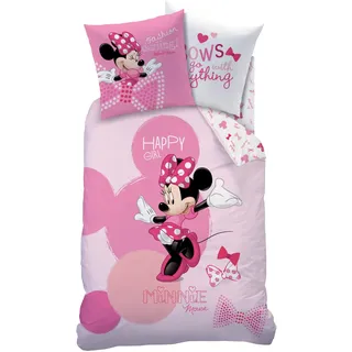Disney Minnie 045029 Bettwäsche-Set, Flanell, Rosa, 135 x 200 cm