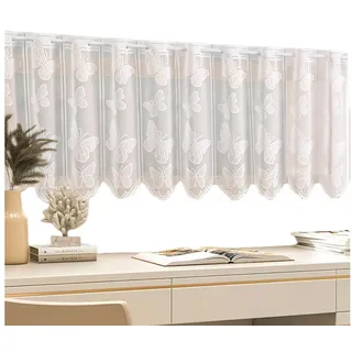 Agger Gardine Transparente Jacquard-Gardine mit Schmetterlingen, Landhaus Bistrogardine – kurze Küchengardinen mit gebogener Kante