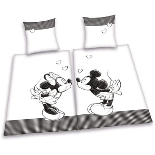 Herding 447862250 Partner Bettwäsche Mickey Mouse und Minnie Mouse, Doppelpack, 1 x Bettwäsche Mickey Mouse, 1 x Bettwäsche Minnie Mouse, 80 x 80 cm + 135 x 200 cm, Linon