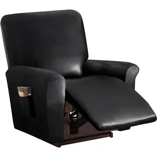 FANSU Stretchhusse für Relaxsessel Sesselbezug 1 Sitzer, PU Leder Sesselschoner für Recliner Stuhl Sessel, Stretch Sofabezug, Elastisch Bezug für Fernsehsessel Liege (1 Sitzer,Schwarz)