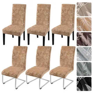 LuxusKollektion Stuhlbezug Stuhlhussen Samt elastisch Stuhlbezug Freischwinger Khaki 6er set