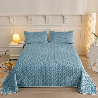 HAIBA Tagesdecke 90 x 200 cm Plüsch Flanell Bettüberwurf Sofa Blau | Kuschelig Weicher Flanell Tagesdecke Leichte Mikrofaser Bedspread für alle Jahreszeiten Für Bett und Sofa für Einzelbett