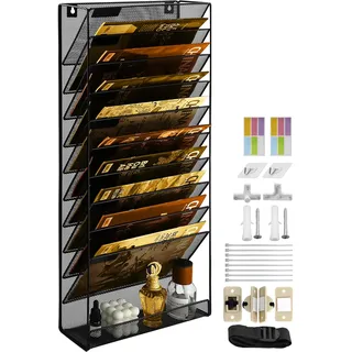 PLSOPPKG Hängeorganizer Wandablagefächer 11 Stöckiger Wandmontage Schreibtisch Organizer, A4 Zeitschriftenhalter Wand, Hängende Wandordner Dokumente Metall Büro Dokument Organizer für Zuhause