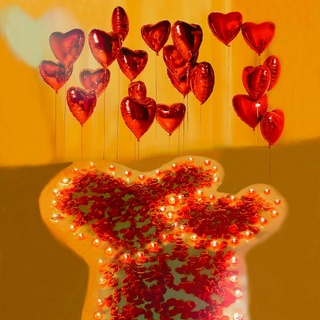Artisoul® Romantisches Deko Set 50 Stück Rot Herz Teelichter Kerzen Brenndauer 3,5 Stunden 1500 Rosenblätter 20 Stück 45CM Herz Ballon Helium für Valentinstag Heiratsantrag Verlobung Dekoration