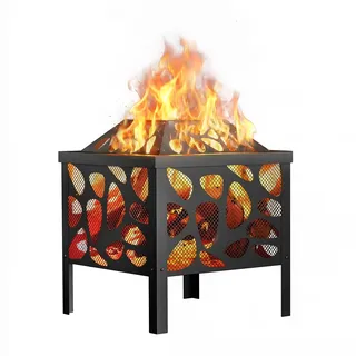 Feuerstelle Outdoor, Stahl Feuerschale mit Mesh Funkenschutz für Camping, Terrasse, Hinterhof, Garten, Picknick, Lagerfeuer, Nutzbar mit Holz oder Kohle, Schwarz