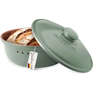 Römertopf Brottopf rund 4,5 L Brotkasten Keramik mit Deckel, Grün | Ø 30 cm, Platz für 1–2 Laibe oder viele Brötchen, atmungsaktive glasierte Keramik, spülmaschinengeeignet, seit 1967