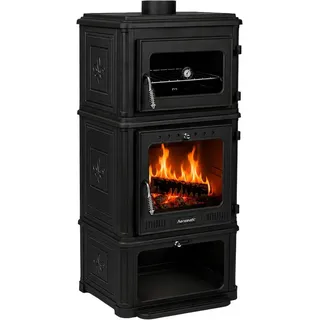 Hanseatic Kaminofen Minerva, mit Backofenfach, Gussofen, 7,1 kW, Zeitbrand, Großer Feuerraum schwarz