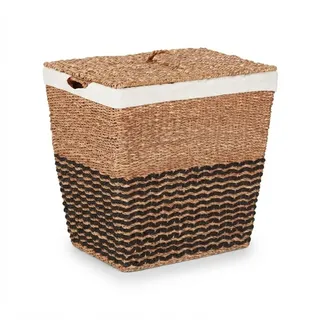 Relaxdays Wäschekorb mit Deckel, aus Seegras, Baumwoll-Wäschesack 87L, HxBxT: 50x50x40 cm, Wäschebehälter, natur/beige