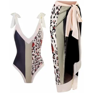 Awrvia Badeanzug Damen Sport Zweiteilig V Ausschnitt Badekleid Elegant Blumen Gedruckt Schwimmrock Set Sexy Mode Badeanzugkleid Sport Langer Schwimmanzug Vintage Monokini Schlanke Strandmode - XL