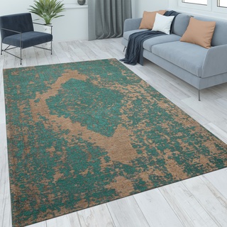 Teppich PACO HOME "Mariba 200" Teppiche Gr. B/L: 160 cm x 230 cm, 13 mm, 1 St., blau (türkis) Wohnzimmerteppiche Kurzflor, meliert, Orient-Optik, Hoch-Tief Effekt, Wohnzimmer