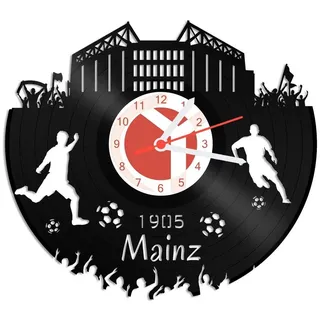 GRAVURZEILE Wanduhr Schallplattenuhr Mainz - 100% Vereinsliebe - Fußball - schwarz
