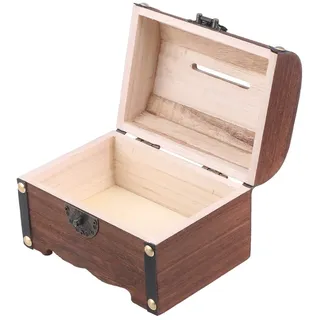 VORCOOL Retro Holz Schatzkiste Aufbewahrungsbox Holz Geld Aufbewahrungsbox Sparschwein mit Schloss Und Schlüssel Geschenk für Kinder Erwachsene