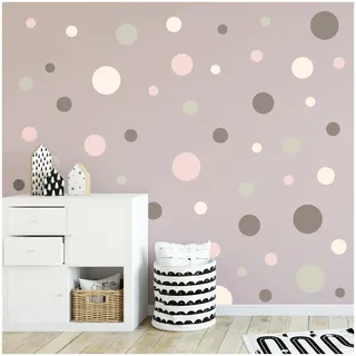 yabaduu Kreise Set 120 Stück Punkte Wandtattoo Kinderzimmer Schlafzimmer Babyzimmer Aufkleber Folie Deko Selbstklebend für Junge Mädchen Pastell Y068 (Y068-09 Grau Rosa Beige)