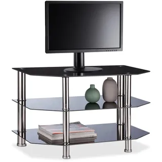 Fernsehtisch schwarzglas Fernseh-Tisch TV-Lowboard Hifi-Rack 3 Ebenen 14,4 kg