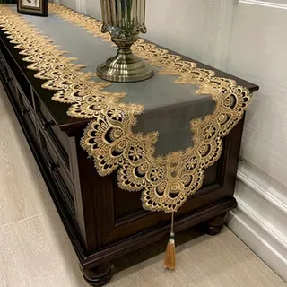 Ovaler Spitzentisch für Läufer, weiß, Vintage, bestickte Spitze, Schrank, Tischdecke, Blumenmuster, Kaffee, Schminktisch für Läufer für Hochzeitsbankett, TV-Schrank (40 x 200 cm)