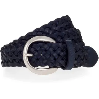 Flechtgürtel TAMARIS "Dana Silver", Damen, Gr. 95, blau (navy), Rindsleder, Flechtoptik, unifarben, Gürtel, mit individueller Längenverstellung, aus Rindsleder, 3 cm breit