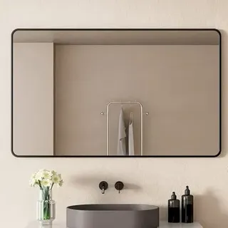 WDWRITTI Spiegel Schwarz 60x100 cm Rechteckiger Wandspiegel Badspiegel Wandmontage Abgerundete Ecken Badezimmerspiegel Metallrahmen Schminkspiegel für Badezimmer, Schlafzimmer, Wohnzimmer
