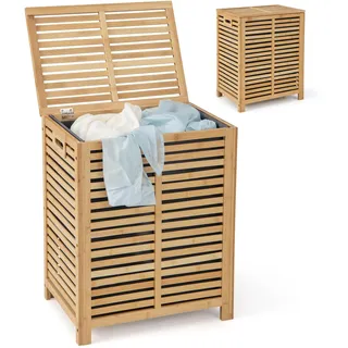 COSTWAY Wäschekorb mit Deckel Groß, 80L Wäschesammler Bambus, Wäschebox mit Wäschesack herausnehmbar & waschbar, Wäschetruhe Wäscheschrank für Bad, Schlafzimmer, Wohnzimmer
