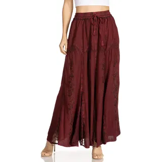 Sakkas Olivia Damen Maxi böhmischen Zigeuner Langen Rock mit elastischer Taille und Spitze - Burgandy - OSP - Einheitsgröße Große Größen