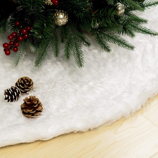 GIGALUMI 90cm Weihnachtsbaumdecke Weiß Plüsch Christmasbaumdecke Rund Fell Tannenbaum-Unterlage Ornamente Dekoration für Weihnachten