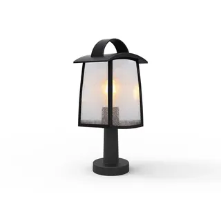 LUTEC Außenleuchte Kelsey, antike Stehlampe schwarz, Echtglas Blasen, Wegeleuchte 40 cm, Retro, LED-Glühbirne E27, 40 W, Smart Leuchtmittel möglich