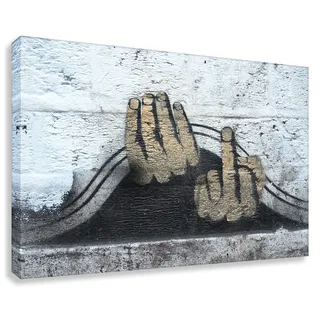 Druck auf leinwand Banksy Graffiti - Bild Fuk Finger ! Bild fertig auf Keilrahmen !Kunstdrucke, Wandbilder, Bilder zur Dekoration - Banksy Stree (40x60cm)