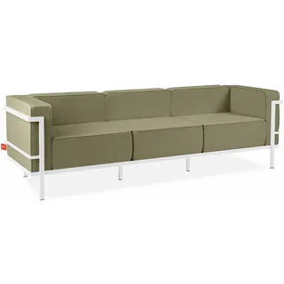 Konsimo® Gartensofa, Weiß, Beige, Metall, Textil, 3-Sitzer, Füllung: Schaumstoff, Rechteckig, 229x70x69 cm, Loungemöbel, Outdoorsofas