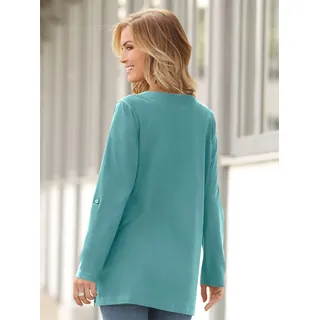 Longshirt CLASSIC BASICS "Longshirt", Damen, Gr. 52, blau (türkis), 100% Baumwolle, unifarben, Rundhals, Shirts Longshirt