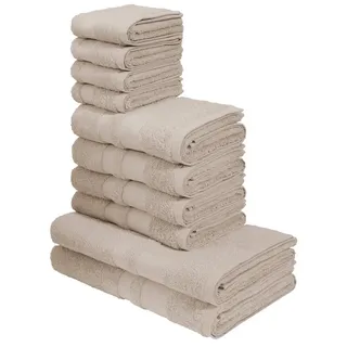OTTO home Handtuch Set Vanessa, 10-tlg Handtuch-Set, weich, in Standard- und Premium-Qualität, Walkfrottee (Set, 10-St), 100% Baumwolle, Duschtücher, Handtücher, Gästetücher, mit Bordüre beige