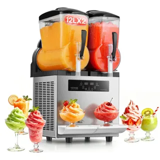 Vevor kommerzielle Slusheis Maschine 12 L x 2 Doppeltank-Maschine für gefrorene Getränke, 96 Tassen Edelstahl Slush-Eis-Maschine mit Tastenfeld Softeis Maker für Partys Restaurants Cafés Bars