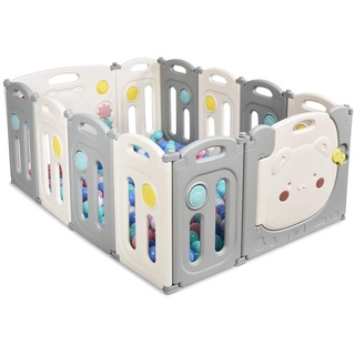 COSTWAY Laufgitter mit Aufbewahrungstasche, Tür und Spielzeugboard, Baby Laufstall faltbar, Absperrgitter aus Kunststoff, Krabbelgitter, Spielzaun für Kinder, Schutzgitter (12 Elemente)