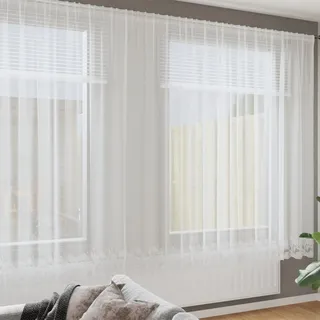 Gecheer Spitzenvorhang mit Vorhängen Floral Weiß 600 x 245 cm Polyester, Blumen-Bestickte Voile-Gardinen Tüllgardinen für Landhausstil Wohnzimmer Schlafzimmer Hochzeitsdekor