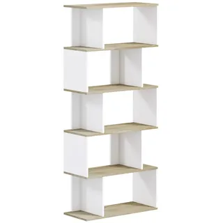 HOMCOM Bücherregal Skandinavisches Design 5 Ablagen Kippsicherung 70x29,5x163cm/Holz und Weiß