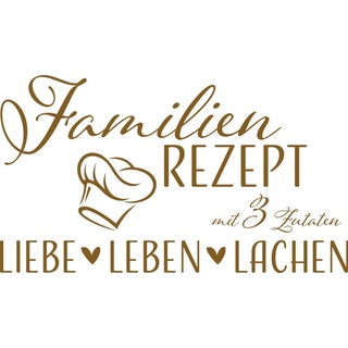 GRAZDesign Wandtattoo Wohnzimmer Familie Familienrezept mit 3 Zutaten, Lustig Sprüche Flur, Küche, Wandaufkleber selbstklebend, Wandsticker modern, 100x57cm, 091 gold