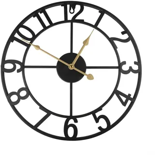 Vintage Metall Outdoor Wanduhr mit großen gut ablesbaren Zahlen, lautloses Quarzwerk, wetterbeständiges Design für Terrasse, Garten, Veranda, Poolbereich (D)