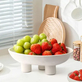 OdoVow Keramik-Obstschale, Obstschale für Küchentheke, Dreibeine, dekorative Schale für Tischdekoration, 25,4 cm, ovale Füße, dekorative Schalen, Obstaufbewahrungshalter, Schlüsselschale für