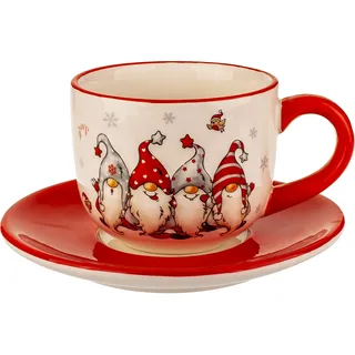 alles-meine.de GmbH Weihnachtsgeschirr Verschiedene Artikel frei wählbar 2 TLG. Set 3D Effekt Henkeltassen lustige Wichtel & Zwerge groß - 250 ml - Porzellan Tassen -..