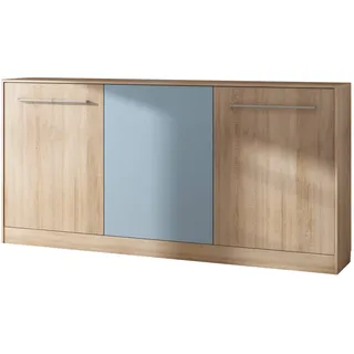 BIM Furniture Wandbett Horizontal Schrankbett Roger 90x200 cm Wandklappbett, Schrankklappbett, Schrank mit integriertem Klappbett, Funktionsbett (Sonoma Eiche/Blau, Ohne zusätzlichen Regalen)