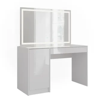 Vicco Schminktisch, Sherry, Weiß/weiß Hochglanz, 119.8 cm, mit LED-Spiegel Vicco