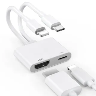 USB-C&Lightning-auf HDMI Adapter für iPhone, iPad,MacBook, [Apple MFi-Zertifiziert] 4K@60Hz UHD Digital AV Adapter für TV/Monitor/Projektor, Plug & Play