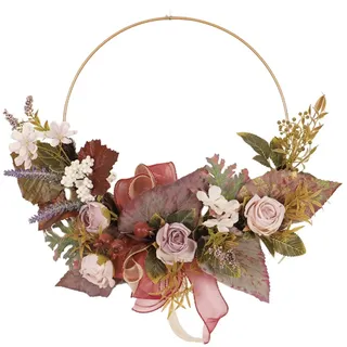 Türkranz Ganzjährig, 40 cm Metallring Türdeko Haustür, Blumenkranz Deko mit Rosen, Ahornblättern für Hochzeit Wohnzimmer Hochzeit