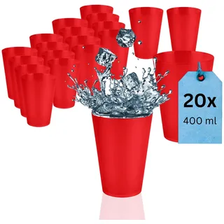 S&S-Shop 20 Trinkbecher 400 ml Rot, Hartplastikbecher für Party, Kinderbecher, stapelbare Plastikbecher 0,4 l, Mehrweg Kunststoffbecher, Zahnputzbecher & Cocktailgläser Plastik