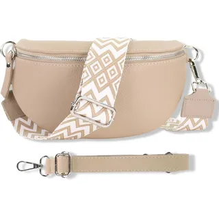 Blade Bauchtasche Damen Echtleder, stylische Gürteltasche Damen mit 2 gemusterten und Leder abnehmbaren & verstellbaren Breiten Gürteln, Crossbody Bag Damen, Hochwertige Tasche für Frauen-BEIGE