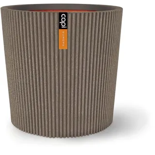 Capi Europe - Gefäßs konisch Groove NL - 36x34 - Warm Taupe - Blumentopf für den Innen- und Außeneinsatz - Übertopf - Pflanztopf - Pflanzgefäß - Kunststoff - KGVWT612