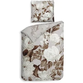 Heckett and Lane Danna Blumen Mako-Satin Beige 155 x 220 cm + 80 x 80 cm