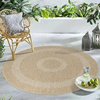 Carpetsale24 Runder Outdoor Teppich Beige Wetterfest Terrasse Balkon Küchenteppich, Beige-1, 200 cm Rund
