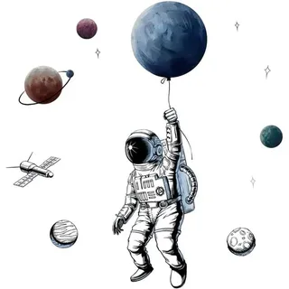 Wandtattoo Astronaut Fliegt Wandbilder: 84x125 Cm Wandsticker Kinderzimmer Junge Planeten Weltall Mond Aufkleber Wanddeko Jugendzimmer
