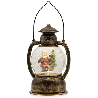 hellum LED Laterne mit Weihnachtsmann, Batterie & Timer, für innen | Weihnachtslaterne mit Schneegestöber warmweiß, 14x20cm, Schneekugel Weihnachten mit Licht & Glitzer für Fensterbank 524468